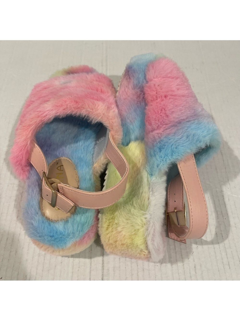 Women’s Liliana Tie Dye Open Toe Fuzzy Slingback Platform Sandals Size 9 US! - Picture 7 of 8